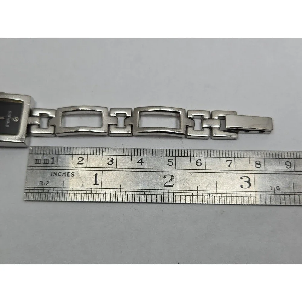 Womens Vintage Nine West .925 Sterling Silver Black Bracelet Watch New Battery